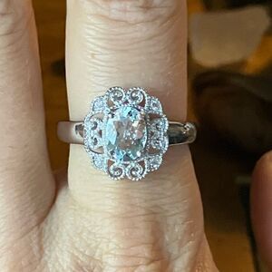 Natural Aquamarine Sterling Silver Ring Size 8.75